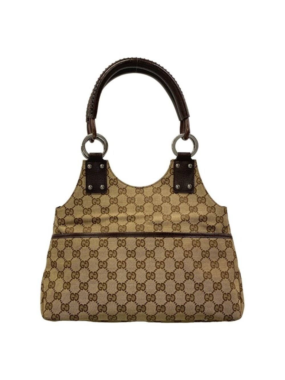 Gucci Shoulder Bag GG Pattern Beige Dark Brown Leather